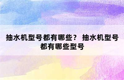 抽水机型号都有哪些？ 抽水机型号都有哪些型号